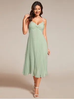 Robe d'invité de mariage dos nu plissée en mousseline de soie mi-longue avec col en V(Vente finale)