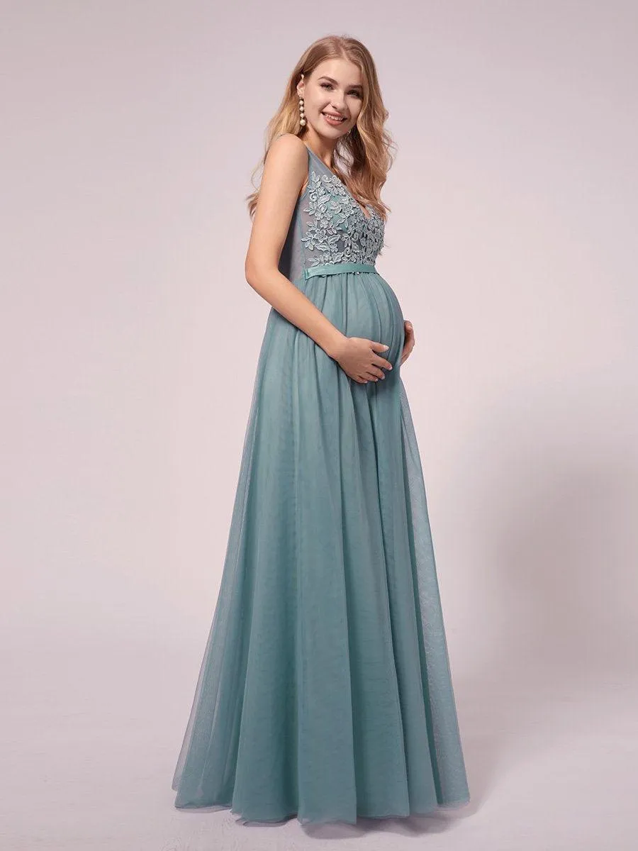 Robes De Maternité En Dentelle Florale à Col En V Pour Femmes(Vente finale)