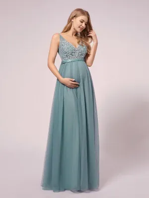 Robes De Maternité En Dentelle Florale à Col En V Pour Femmes(Vente finale)
