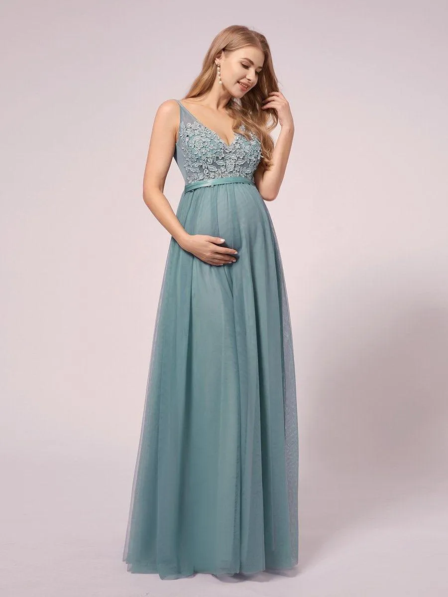 Robes De Maternité En Dentelle Florale à Col En V Pour Femmes(Vente finale)
