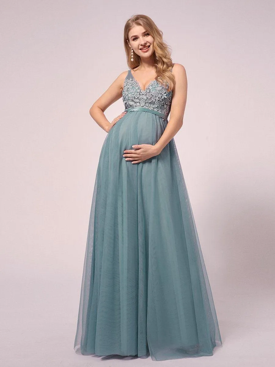 Robes De Maternité En Dentelle Florale à Col En V Pour Femmes(Vente finale)
