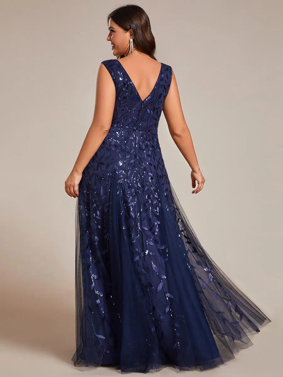 Robes de soirée trapèze pailletées sans manches à col en V de grande taille