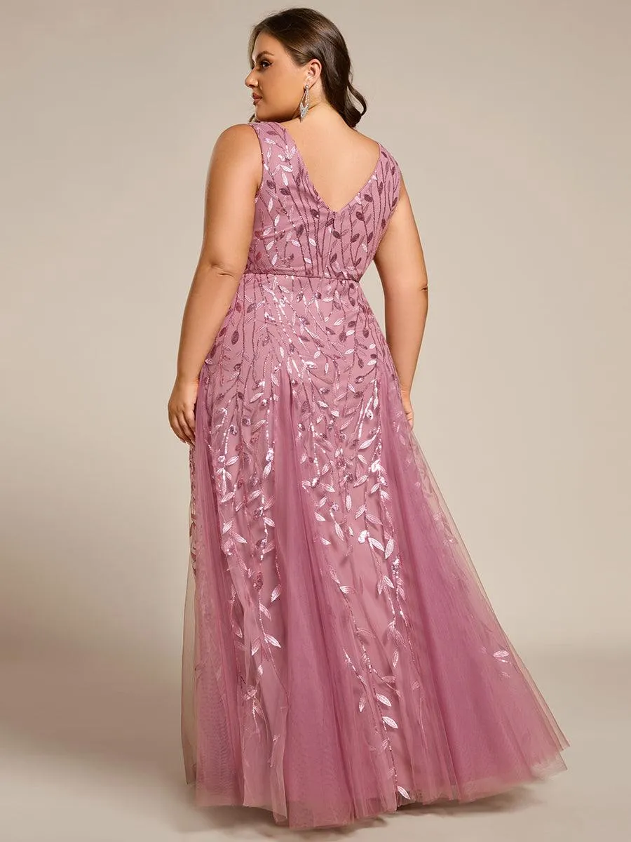 Robes de soirée trapèze pailletées sans manches à col en V de grande taille
