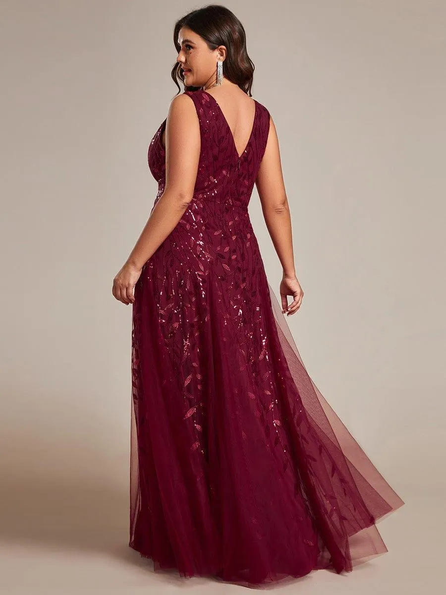 Robes de soirée trapèze pailletées sans manches à col en V de grande taille