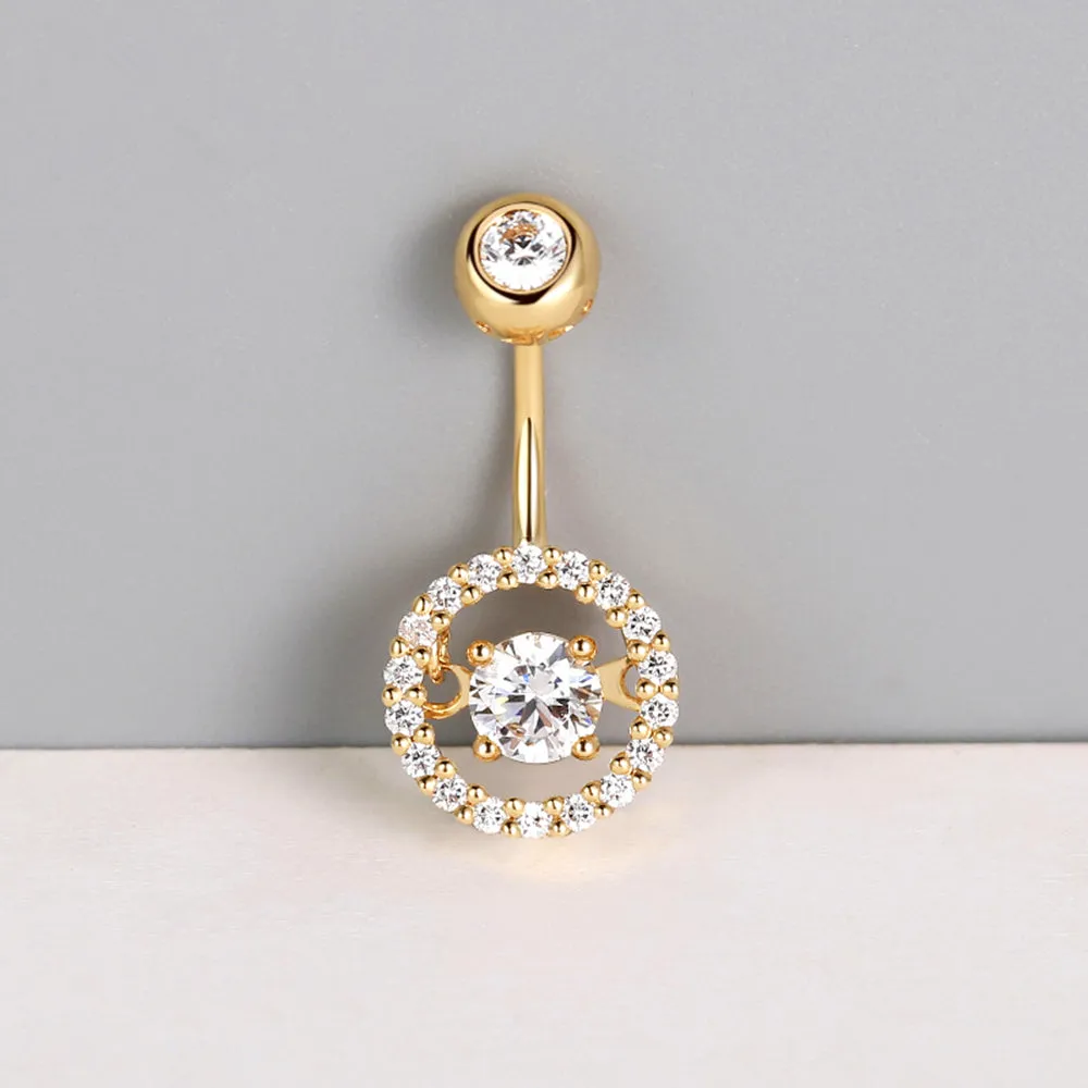 Round Shape Dancing Diamond Halo Navel Ring