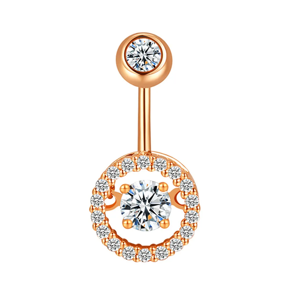 Round Shape Dancing Diamond Halo Navel Ring