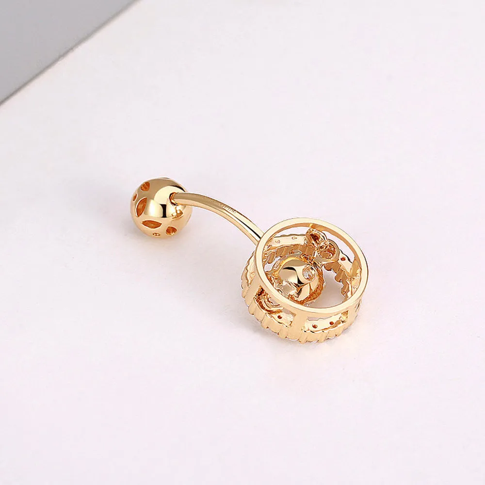 Round Shape Dancing Diamond Halo Navel Ring