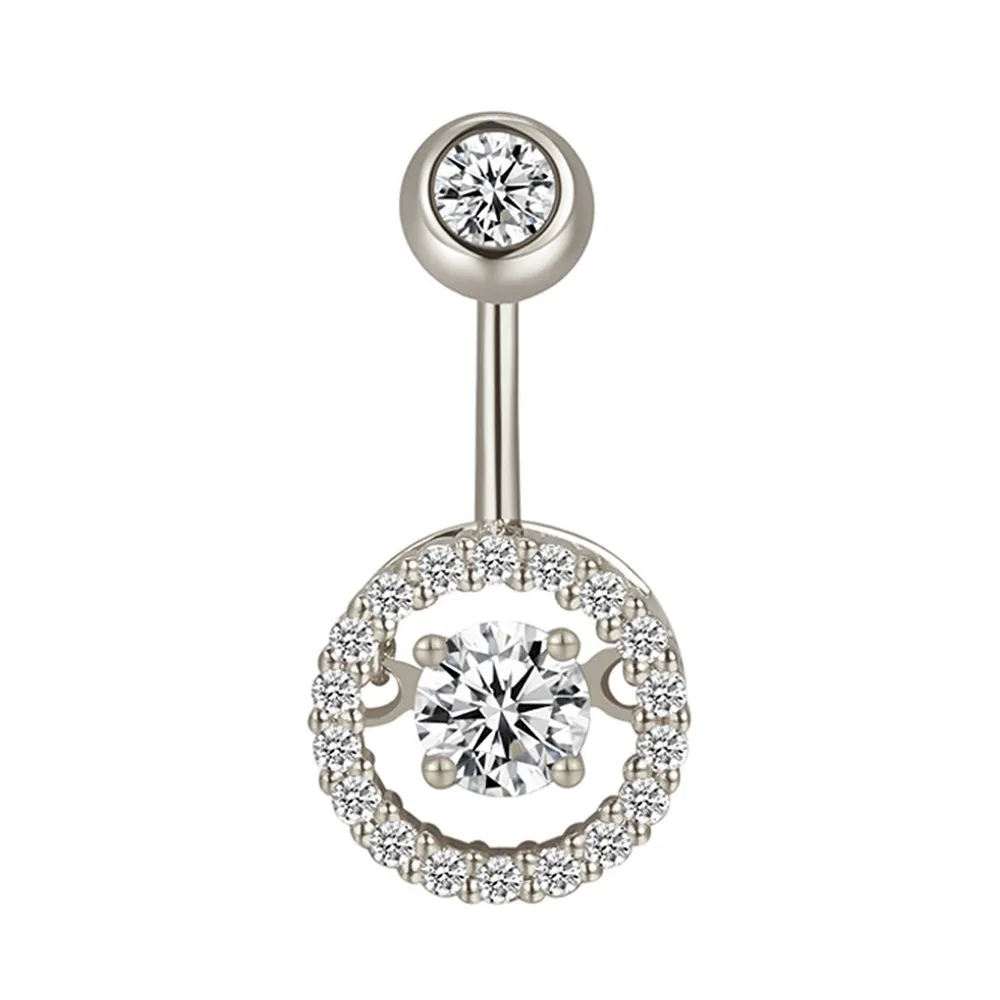 Round Shape Dancing Diamond Halo Navel Ring