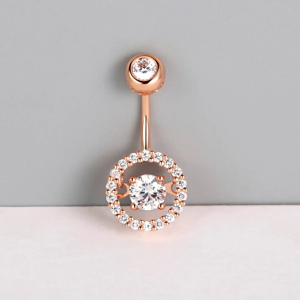 Round Shape Dancing Diamond Halo Navel Ring