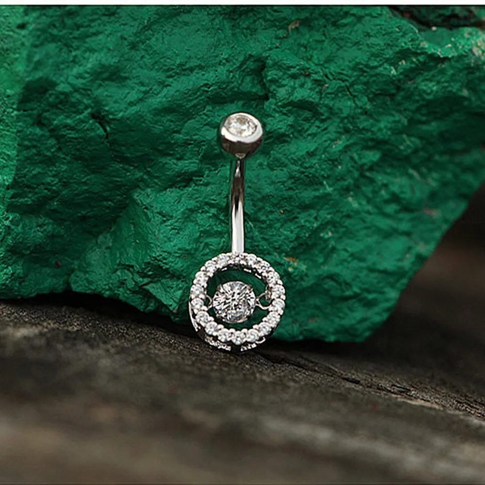 Round Shape Dancing Diamond Halo Navel Ring
