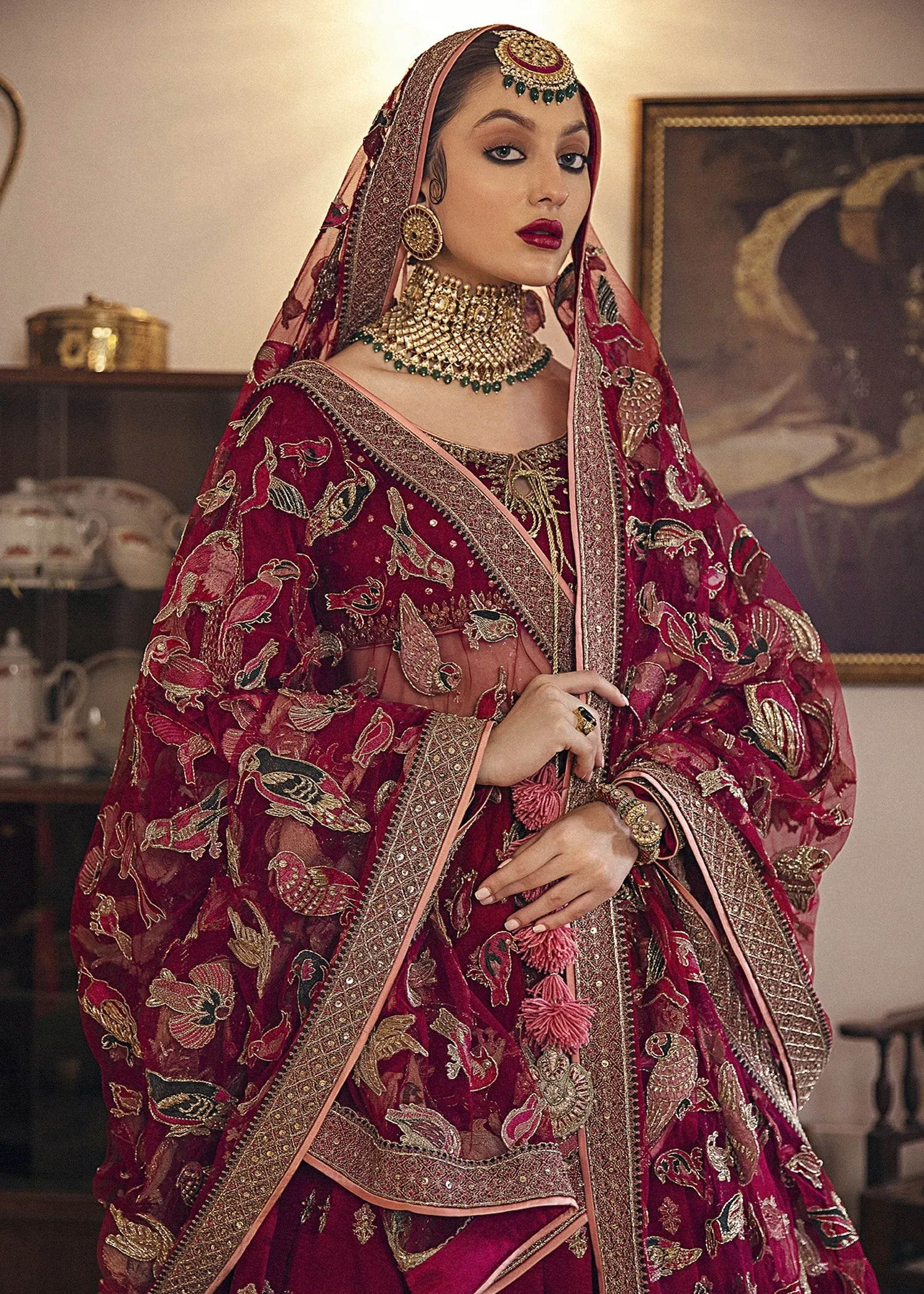 Royal Maroon Embellished Lehenga Choli Pakistani Wedding Dress