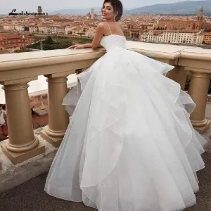 Roycebridal Chic White Tulle Bridal Gown Wedding Dress Lace Up Back