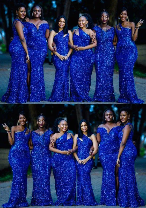 Roycebridal Mismatched Sequins Mermaid Royal Blue Bridesmaid Dresses