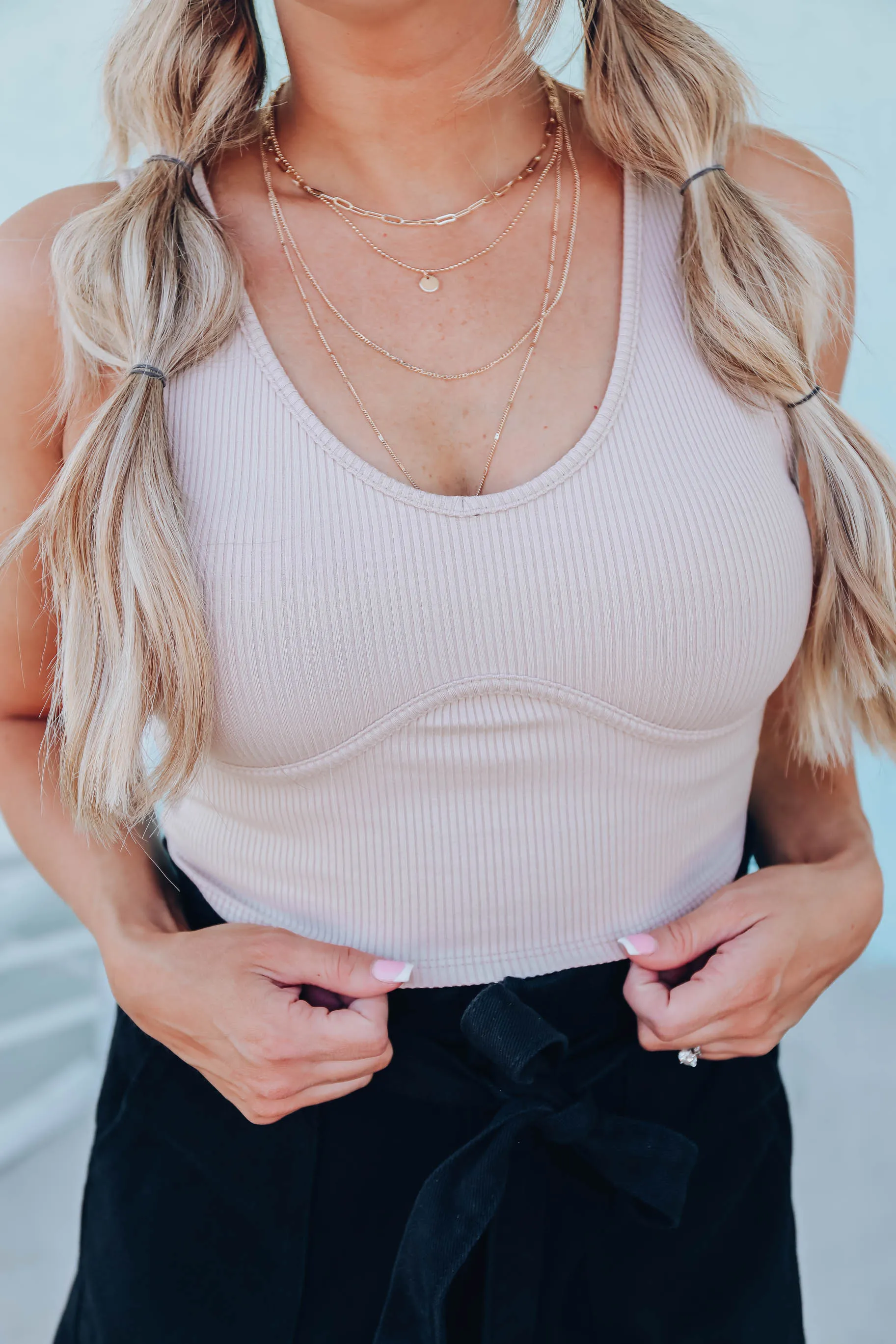 Rubi Ribbed Knit Crop Top - Taupe