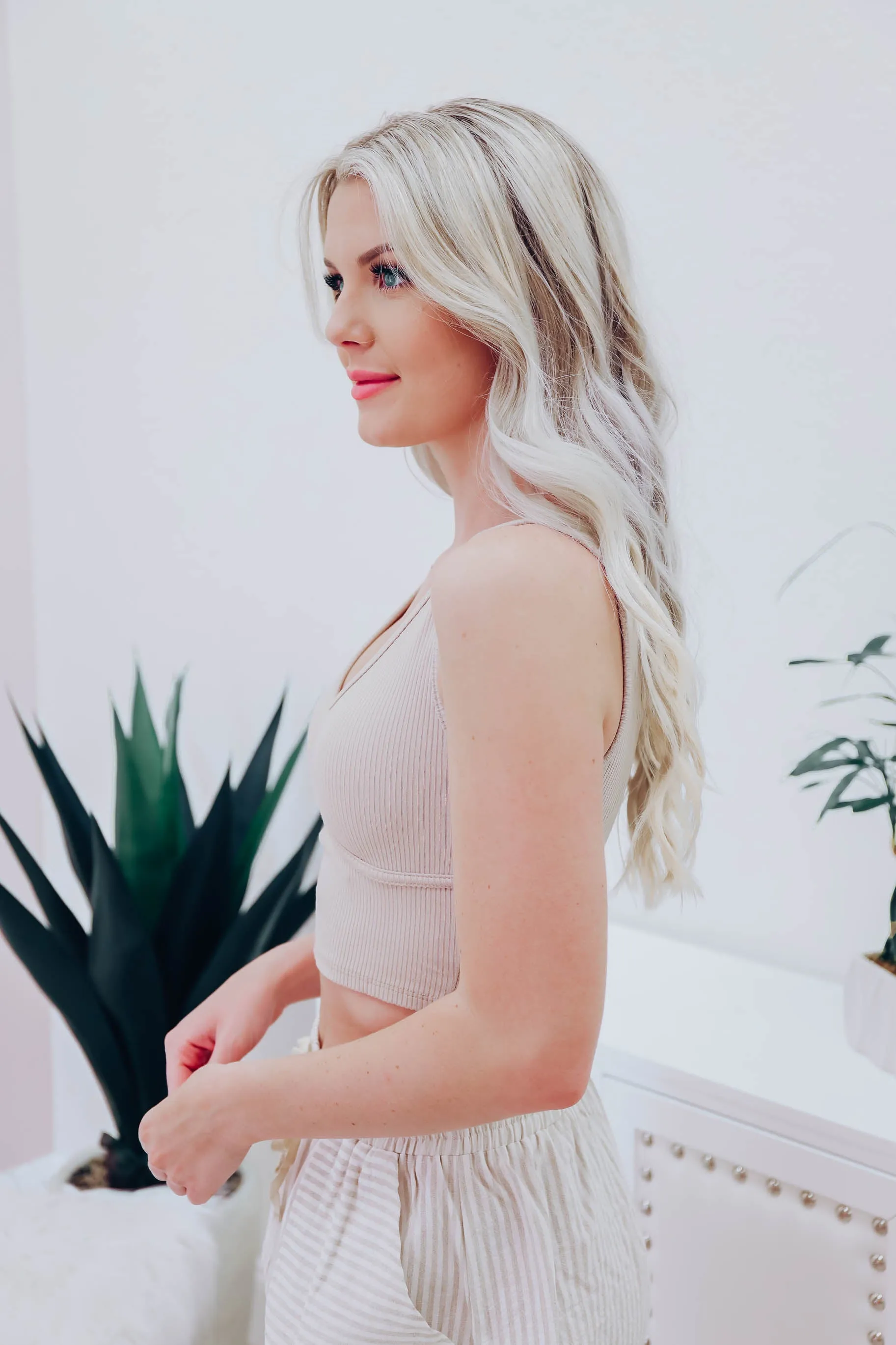 Rubi Ribbed Knit Crop Top - Taupe