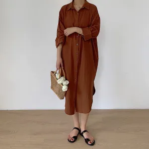 Rust Longline Button Down Shirt Dress