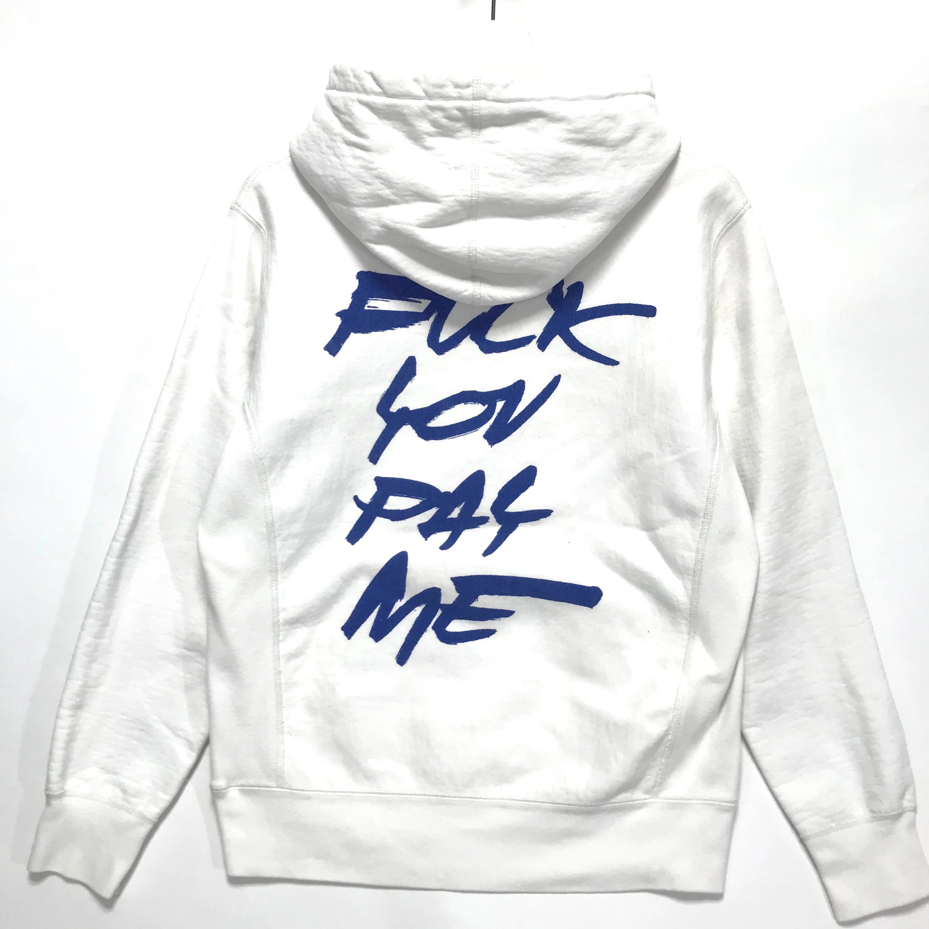 [S] Supreme x Futura Fuck You Pay Me Script Logo Hoodie White