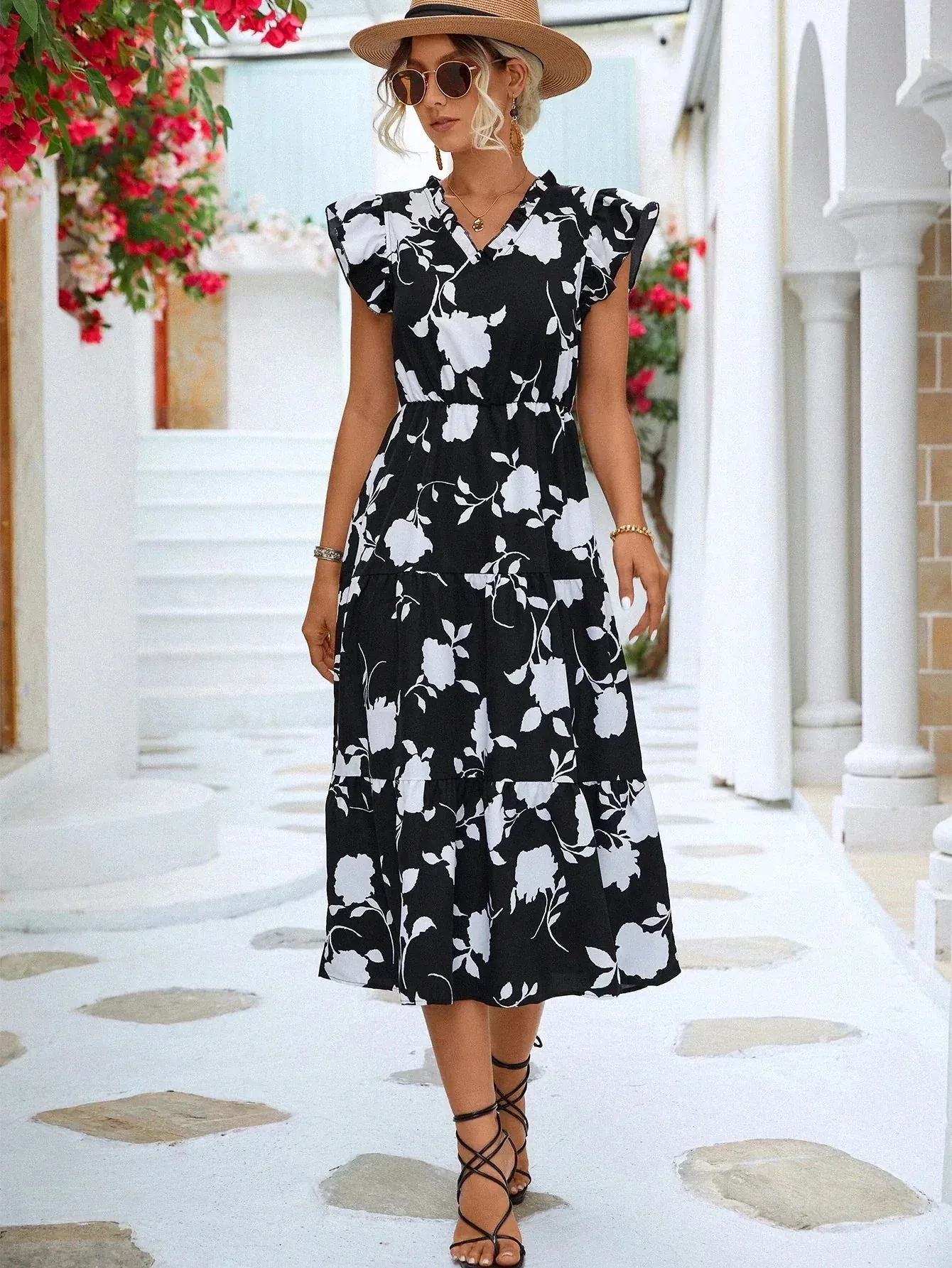Sancia - Chic Puff Sleeves Woman's Dress