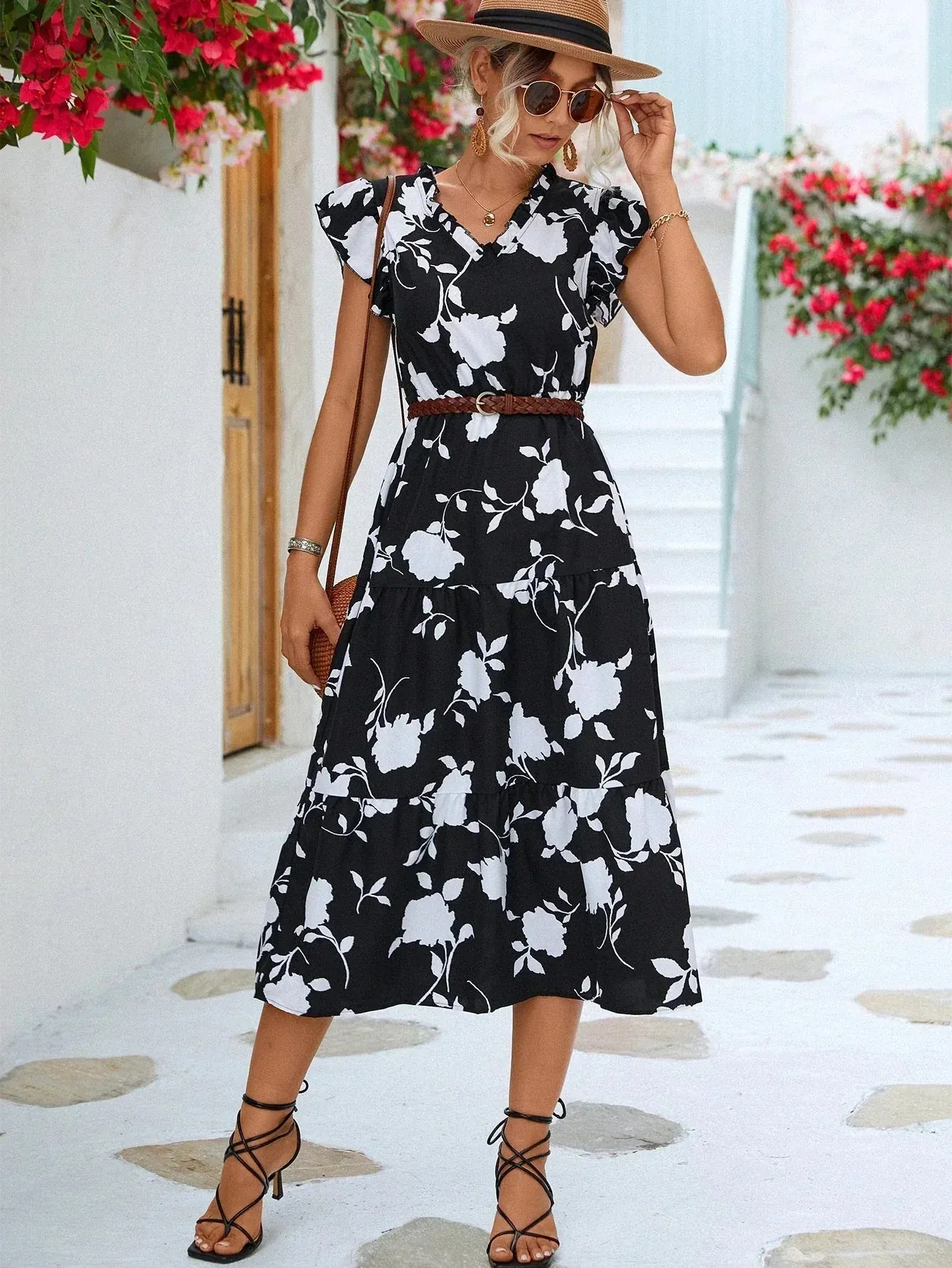 Sancia - Chic Puff Sleeves Woman's Dress