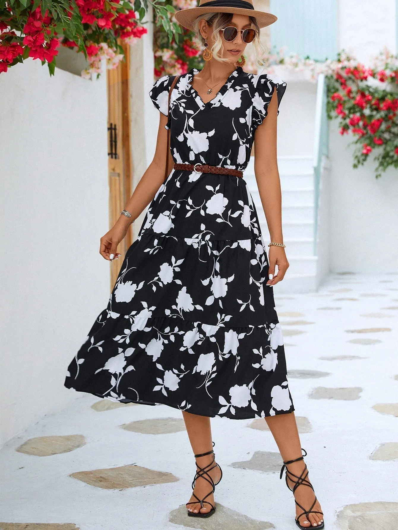Sancia - Chic Puff Sleeves Woman's Dress