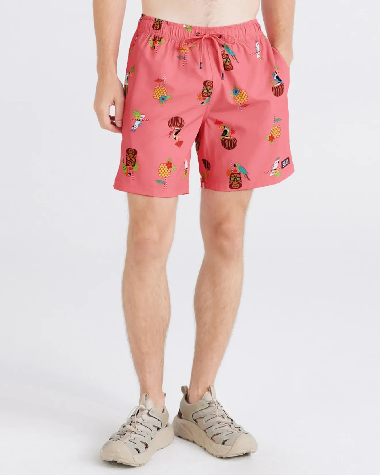 Saxx Mens Oh Buoy 2N1 7" Swim Short - Birds Of Paradise-Coral