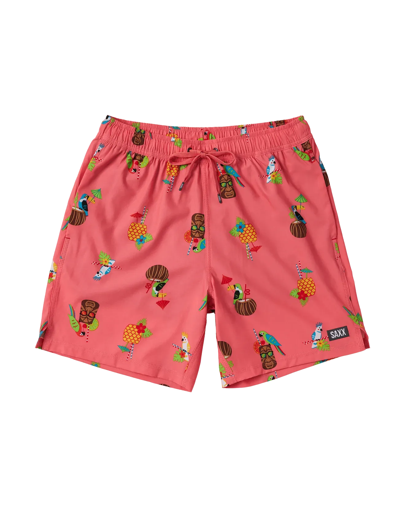 Saxx Mens Oh Buoy 2N1 7" Swim Short - Birds Of Paradise-Coral
