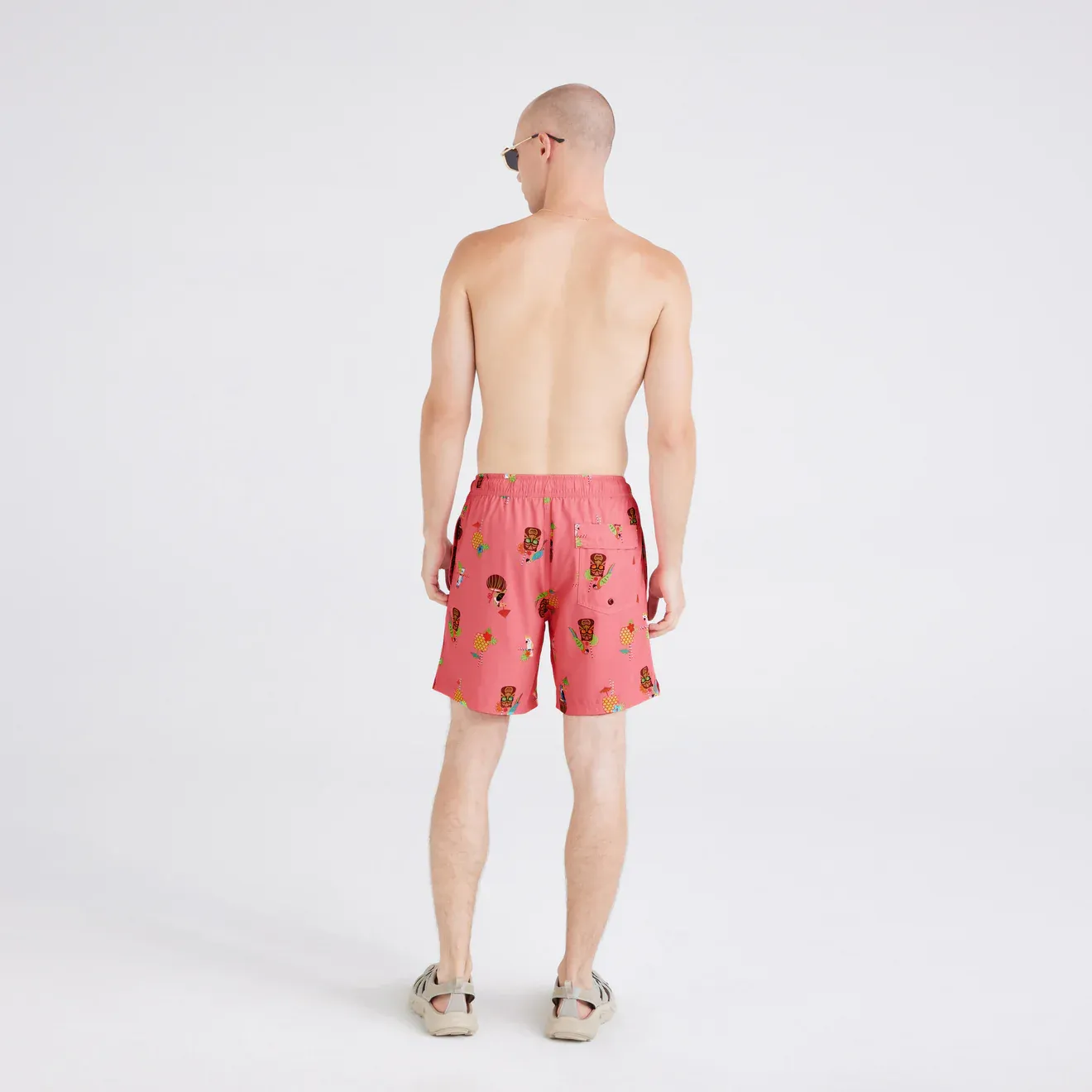 Saxx Mens Oh Buoy 2N1 7" Swim Short - Birds Of Paradise-Coral