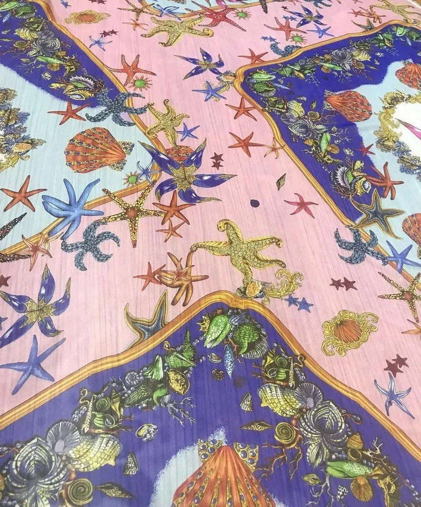 Sea Shell Pattern Chiffon Fabric in Soft Sugar Pink - Ideal for Dresses  Crafts