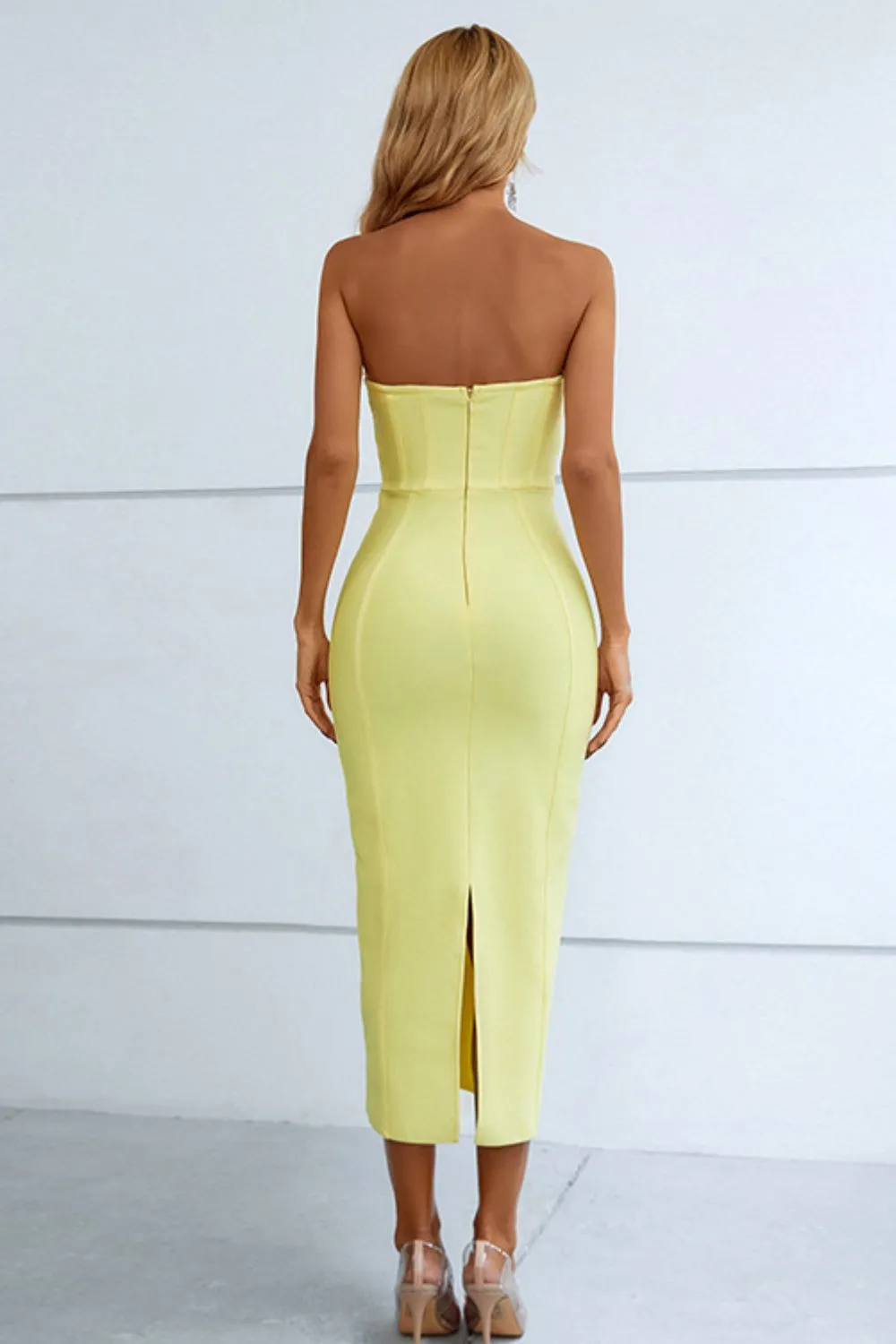 Seam Detail Strapless Sweetheart Neck Bodycon Dress