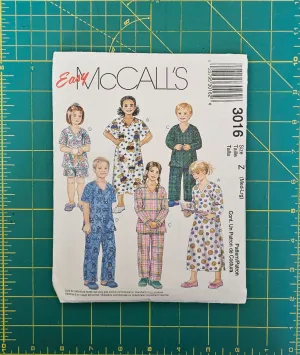 Sewing Pattern Kids Pajamas Nightshirt Pats Shorts Top Unused Easy McCall's #3016