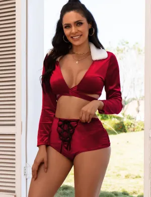 Sexy Long-sleeved Tie-up Two-piece Christmas Egypt 2025 Suit