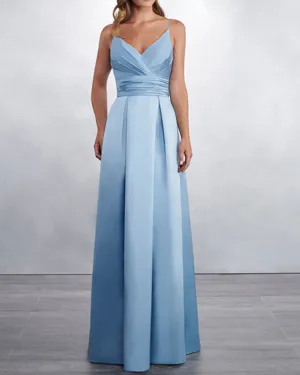 Sexy Spaghetti Straps Bridesmaid Dresses Long V-Neck Satin Party Gowns Fashion