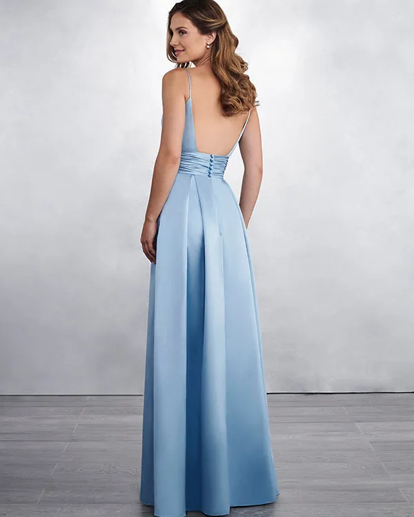 Sexy Spaghetti Straps Bridesmaid Dresses Long V-Neck Satin Party Gowns Fashion