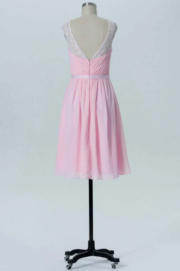 Short Pink Chiffon A-line Bridesmaid Dress