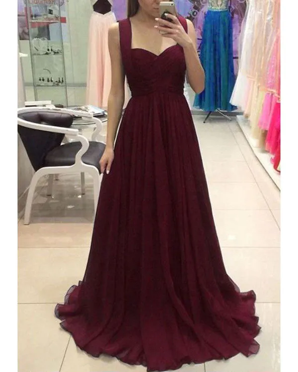Simple Navy Blue Chiffon Prom Dresses with Straps A line Long Prom Gowns for Party Pageant Dress