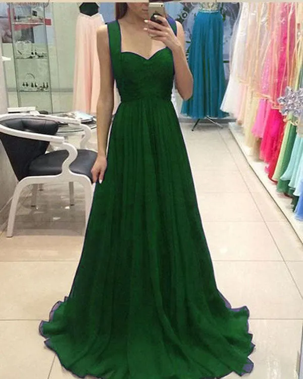Simple Navy Blue Chiffon Prom Dresses with Straps A line Long Prom Gowns for Party Pageant Dress