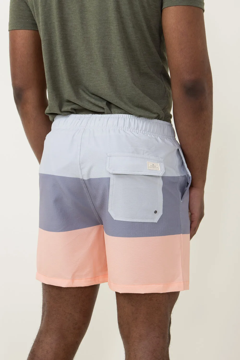 Simply Southern Tricolor Swim Shorts for Men in Peach | PP-0124-MN-SWIMSHORT-PEACH