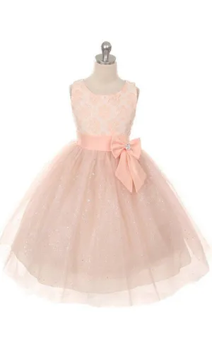 Sleeveless A-line Dress With Bow and Lace-400335
