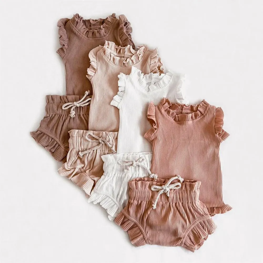 Sleeveless Ribbed Ruffle Romper & Shorts