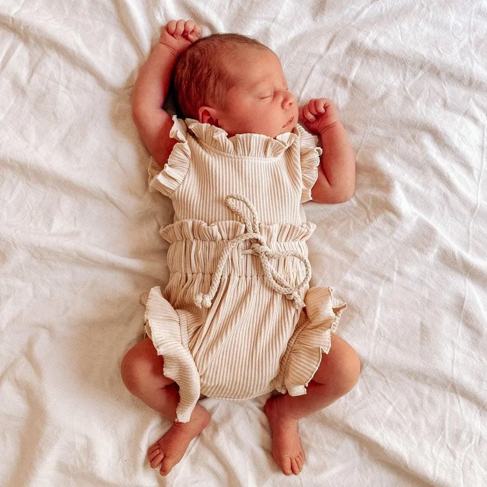 Sleeveless Ribbed Ruffle Romper & Shorts