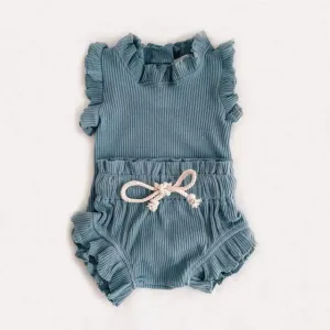 Sleeveless Ribbed Ruffle Romper & Shorts