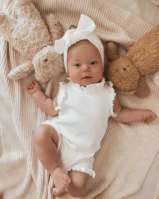 Sleeveless Ribbed Ruffle Romper & Shorts
