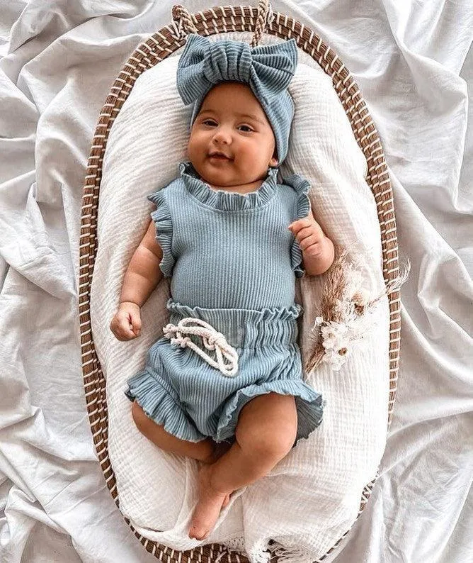 Sleeveless Ribbed Ruffle Romper & Shorts