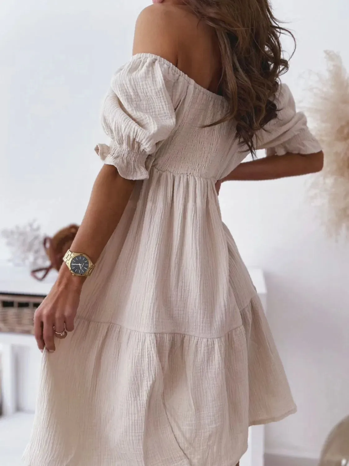 Smocked Off-Shoulder Mini Dress S-XL
