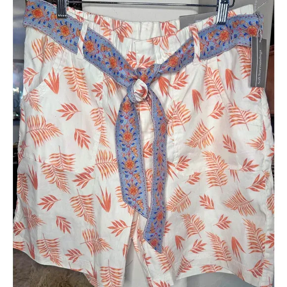 Soft Surroundings Shorts 29 Linen High Rise 42x7.5 Leaf Tie Cruise NWT ⭐BOGO⭐