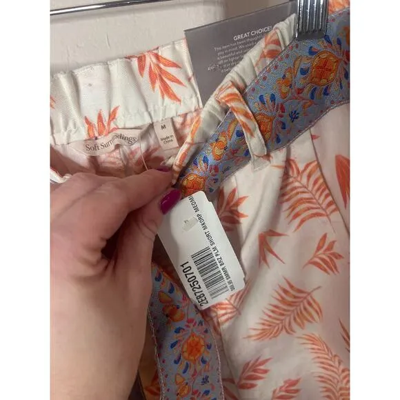 Soft Surroundings Shorts 29 Linen High Rise 42x7.5 Leaf Tie Cruise NWT ⭐BOGO⭐