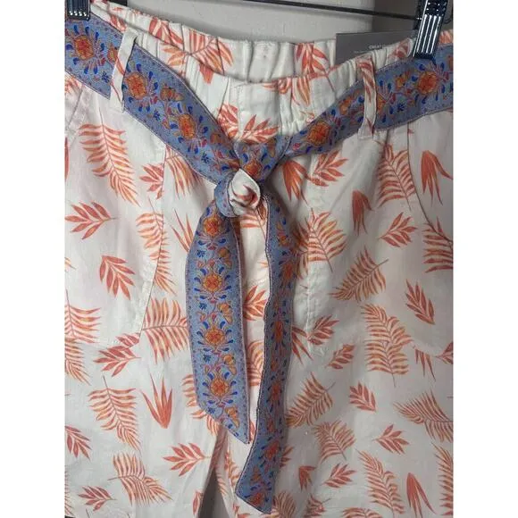 Soft Surroundings Shorts 29 Linen High Rise 42x7.5 Leaf Tie Cruise NWT ⭐BOGO⭐