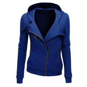 solid color hooded jacket long sleeve women's hoodies sweatshirts black zipper coats fashion