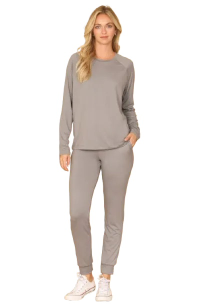 Solid Long Sleeve Top and Joggers Set with Self Tie Silver Filigree - Pack of 6
