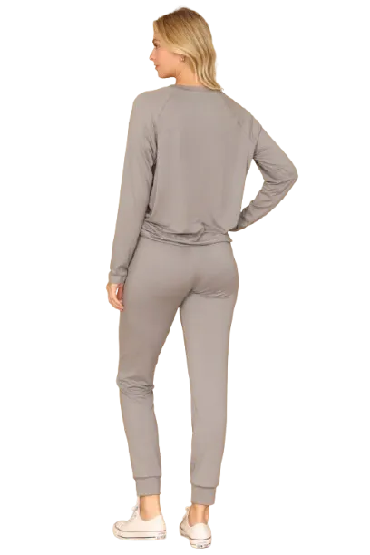 Solid Long Sleeve Top and Joggers Set with Self Tie Silver Filigree - Pack of 6